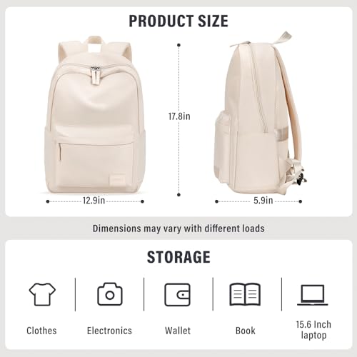 HOMIEE School Backpack Lightweight Casual Laptop Backpack Unisex Bookbag - color: Beige