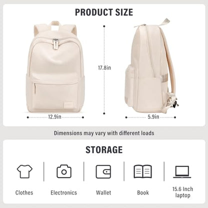 HOMIEE School Backpack Lightweight Casual Laptop Backpack Unisex Bookbag - color: Beige