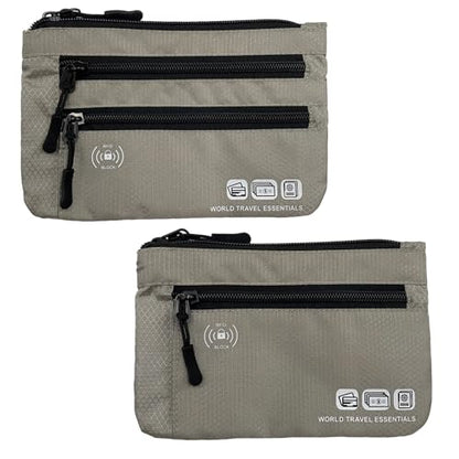 Passport Holder Bag Travel Wallet RFID Blocking Pouches, Two-Piece Set - color: Gray