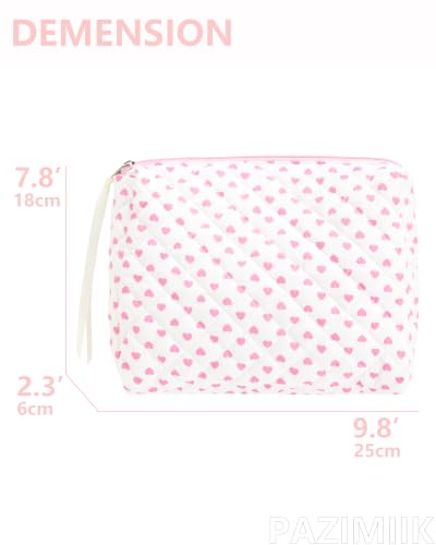 Quilted Makeup Pouch for Women, Travel Cosmetic&Toiletry Bag,Heart Pink - color: Heart Pink