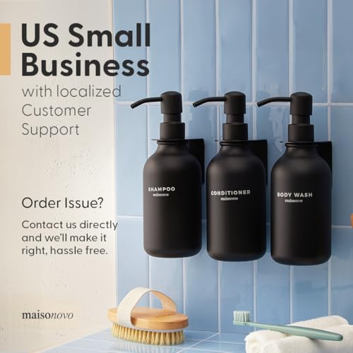 MaisoNovo Refillable Shampoo and Conditioner Bottles| Black Bamboo Set of 3 - color: Black /Bamboo