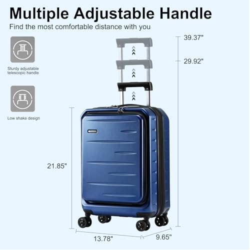 CENSIEN Expandable 20" Carry On Luggage Airline Approved with Front Pocket - color: Navy Blue, size: 20 Inch EXT