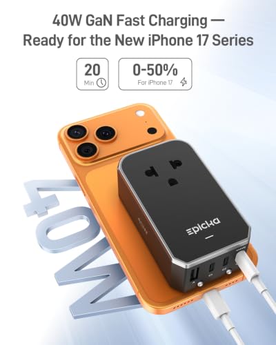 EPICKA Air 40W Universal Travel Adapter PD&QC with 1AC/3USB-C/1USB-A - style: 40W-Black