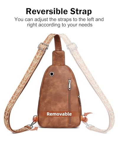 FADEON Sling Bag for Women, Designer Small Crossbody Bags, Adjustable Strap - color: 1 Brown Retro Style