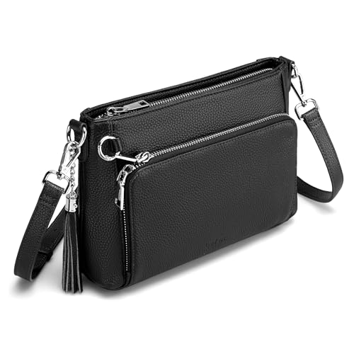 befen Anti Theft Genuine Leather Crossbody Bags for Women Built in Wallet - color: Deep Black