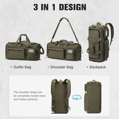 G4Free 3-in-2 Duffle Bag Travel Gym Sports, Large Tactical Duffel Backpack - color: Dark Tan