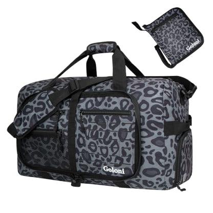 Goloni 65L Foldable Duffle Bag for Travel, Large Durable Travel Duffel Bag - color: Leopard Gray