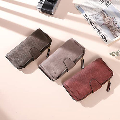 CLUCI RFID Wallet for Women Bifold Wallet with ID Window - color: 2 Two-toned Wine Red