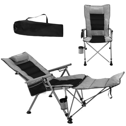 Folding Reclining Camp Chair with Footstool for Camp, Picnic, Lawn, Fishing - color: Grey