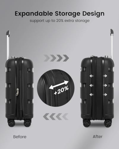 Kono 3 Piece Luggage Set, 20/24/28 Inch Suitcases with TSA Lock, Black - color: Black, size: 3-Piece Set (20/24/28)