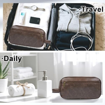 Mens travel toiletry bag Gift For Men, PU Leather Cosmetic Bag Water Resistant Dopp Kit Shaving Pouch Bathroom Toiletries Organizer(Coffee) - color: Coffee