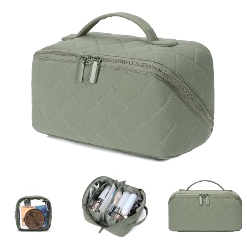Makeup Bag for Woman Quilted Puffer Cosmetic Bags Travel Organizer Large Capacity Wide-open Pouch Toiletry Bag Set - color: B01-Green