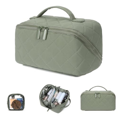 Makeup Bag for Woman Quilted Puffer Cosmetic Bags Travel Organizer Large Capacity Wide-open Pouch Toiletry Bag Set - color: B01-Green