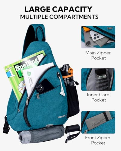 WATERFLY Large Sling Bag Crossbody Backpack Chest Pack for Men Women - color: Teal Blue
