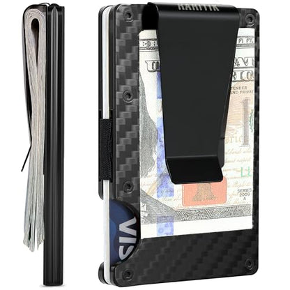 Minimalist Slim Wallet for Men,RFID Blocking Metal Wallet,Aluminum Credit Card Holder & Money Clip 12-15 Cards,Slim Rfid Front Pocket Mens Wallet - color: A3 Matte Carbon Fiber