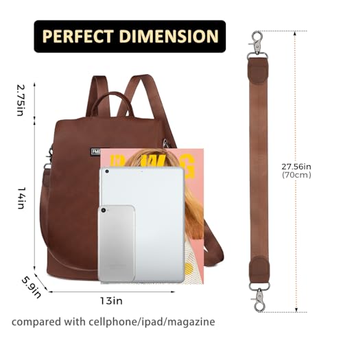 Fmeida Convertible Backpack Purse for Women Anti Theft Nylon Backpack Brown - color: Brown