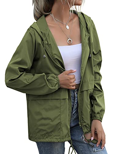 Women's Raincoats Lightweight Waterproof Rain Jackets - color: 지퍼 아미 그린, size: Small