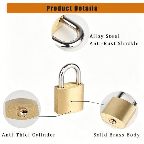 3/4" (20mm) Mini Padlocks - 12 Pack Keyed Alike Small Solid Brass Locks with Keys, Little Locks for Luggage, Toolbox, Suitcases, Backpacks, Diary Books, Cabinets - size: 20mm, 12pack with 12 keys
