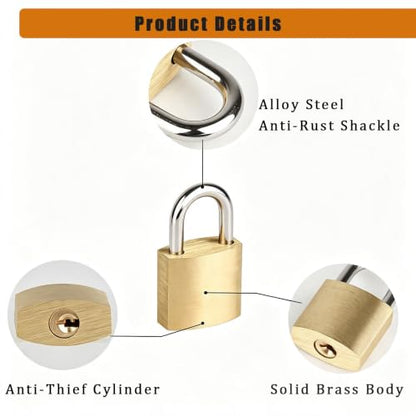 3/4" (20mm) Mini Padlocks - 12 Pack Keyed Alike Small Solid Brass Locks with Keys, Little Locks for Luggage, Toolbox, Suitcases, Backpacks, Diary Books, Cabinets - size: 20mm, 12pack with 12 keys