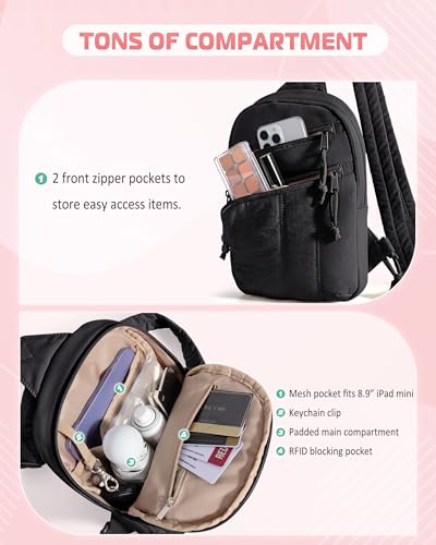 Smasrob Puffer Sling Bag for Women with RFID Blocking Pocket - color: Black