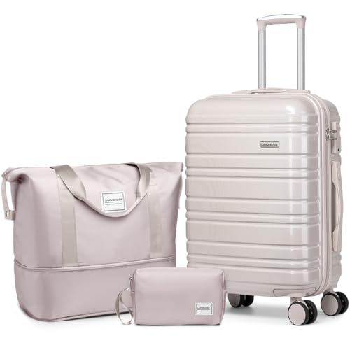 LARVENDER Carry on Luggage Sets 3 Piece, 20" Suitcase Set, Glossy Champagne - color: Glossy Champagne 20in, size: 3 Piece Set (20/DB/TB)