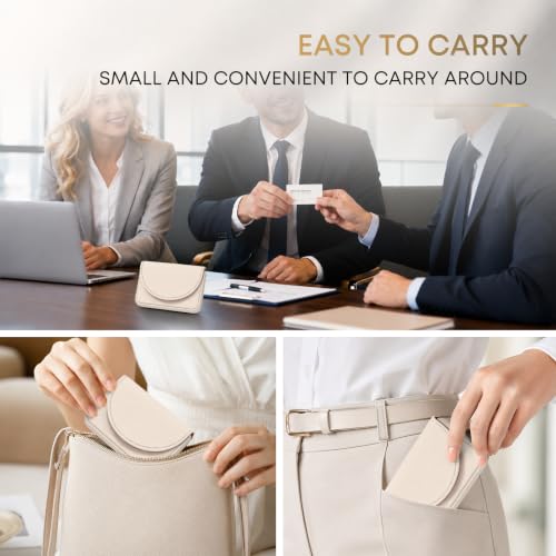 Business Card Holder，PU Leather Business Card Case Wallet White - color: White