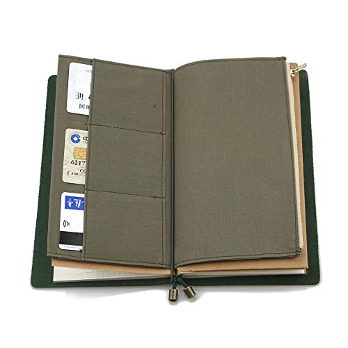 Standard Travelers Notebook Wallet Insert Pocket with 2 Elastic Bands,1 Canvas Zipper Pouch Refill for TN Accessories Kit Card Holder Storage Bag File Folder Stationery - style: Green Standard Size