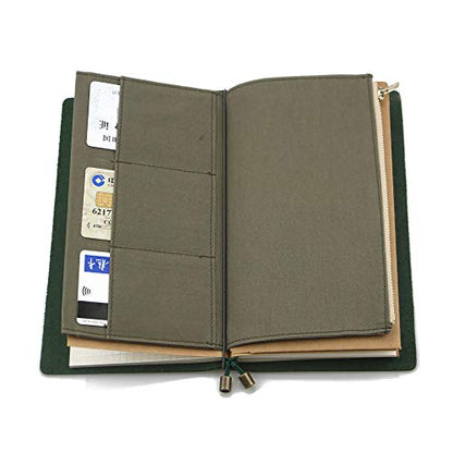 Standard Travelers Notebook Wallet Insert Pocket with 2 Elastic Bands,1 Canvas Zipper Pouch Refill for TN Accessories Kit Card Holder Storage Bag File Folder Stationery - style: Green Standard Size