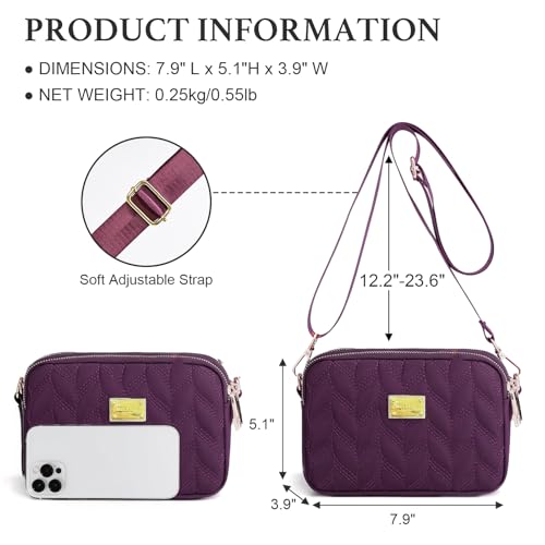 WITERY Small Crossboby Bag for Women Trendy Nylon Quilted Shoulder Purse - color: Red 2