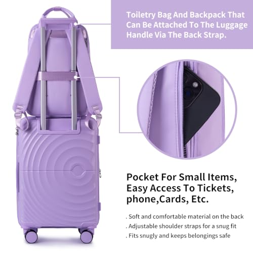 LARVENDER Expandable Carry On 3 Piece Luggage Set with Backpack 20 Inch - color: Lavender, style: 3 Piece Sets