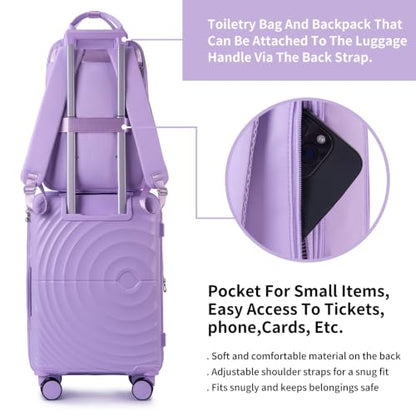 LARVENDER Expandable Carry On 3 Piece Luggage Set with Backpack 20 Inch - color: Lavender, style: 3 Piece Sets