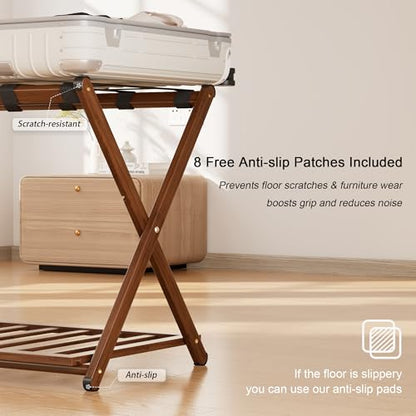 Fully Assembled Foldable Bamboo Luggage Rack for Guest Room - color: Walnut, size: 1 Pack
