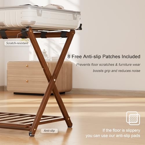Fully Assembled Foldable Bamboo Luggage Rack for Guest Room - color: Walnut, size: 1 Pack