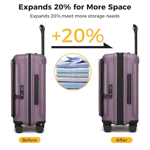 20-Inch Hardside Carry On Luggage Laptop Compartment, Expendable Suitcase - color: Purple