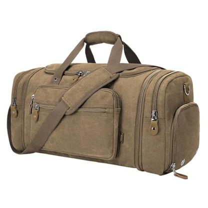 Gonex Canvas Duffle Bag, Expandable 60L Travel Overnight Weekender Bag - color: Coffee, size: X-Large-60L (With Shoe Compartment)