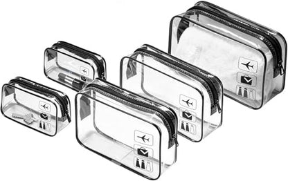 5 Pack Clear Toiletry Bag Clear Makeup Bag Zipper Toiletry Pouch | Includes 2S 2M 1L PVC Cosmetic Pouches with Zipper for TSA Toiletry Bag Set Travel Packing and Daily Organization