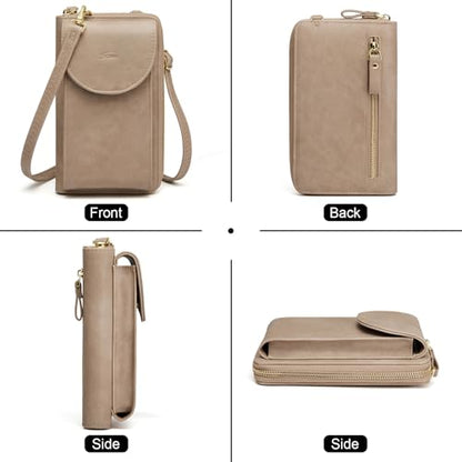 S-ZONE Small Crossbody Bags for Women Phone Purse RFID Blocking Wallet - color: Retro Grey