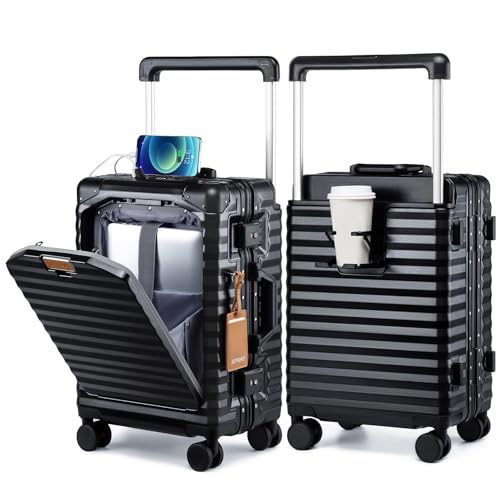 Joyway 20 Inch Carry on Luggage with Aluminium Frame and Front Pocket - color: Black, size: Carry-on-20inch Aluminium