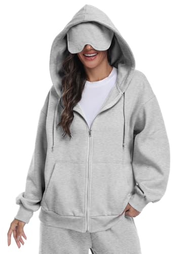 SeSe Code Unisex Zip Up Hoodie With Eye Mask Airplane Mode Travel Hoodies - color: Grey, size: X-Large
