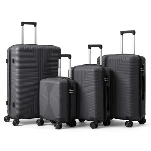 Karl home Luggage Sets 4 Piece, Dark Grey, 16/20/24/28" - color: Dark Grey, size: 4 Piece Set (16in/20in/24in/28in)