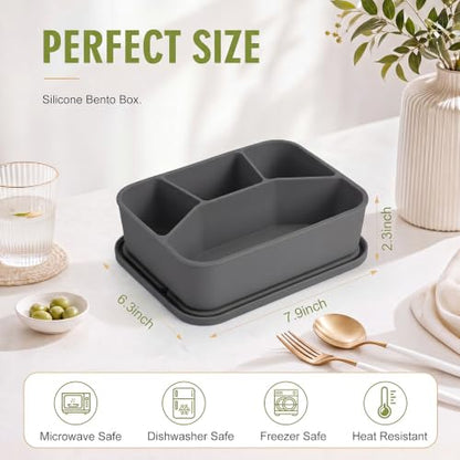 Ziliny 4 Pcs Silicone Bento Box Reusable Lunch Container Smooth Leak Proof Lunch Box Rectangle Bento Boxes for Adult Work Travel Food Meal Compartment Storage (Modern Monochrome) - color: Modern Monochrome