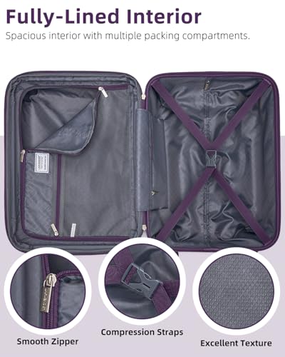 LARVENDER Expandable Carry on Luggage Suitcase with Wheels, Royal Purple - color: Royal Purple, size: 3 Piece Set (20/DB/TB)