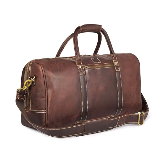 Genuine Leather Duffle Bag for Men & Women – Stylish Travel Weekender Bag with Shoulder Strap – Overnight, Gym, or Carry-On Luggage Bag - Mulburry Brown - color: Mulburry