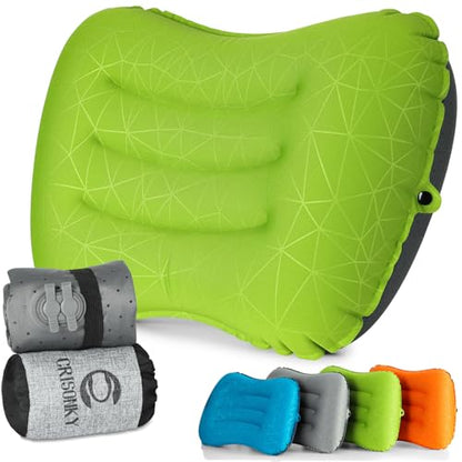 Crisonky Camping Pillow,Ultralight Inflatable Travel Pillow for Backpacking - color: Light Green