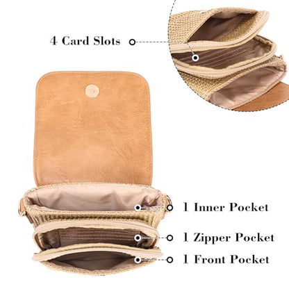 Faux Straw Crossbody Bags for Women Small Summer Phone Purse 2026 - color: Brown Khaki