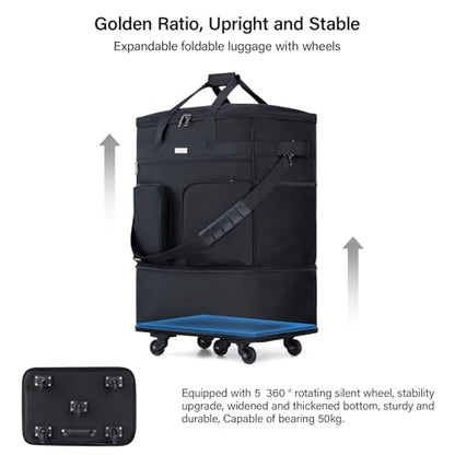 Hanke Expandable Collapsible Luggage with Wheels, Black Upgrade Version 2, 98L, Water-Resistant, 5 Spinner Wheels, 3 Pockets, Polyester, 19x13x27.2 inches, 6.1lb, Carry-On Luggage, Travel, Vacation - color: Black-1