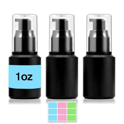 3PCS 30ML/1OZ Empty Black Frosted Glass Bottles with Pump for Cream - color: Black, size: 1 Ounce