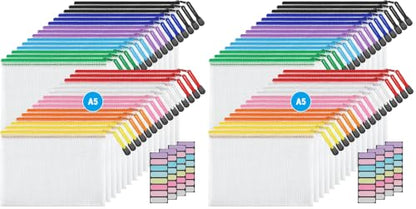 JARLINK A5 Mesh Zipper Pouches, 6x9inch Pencil Pouches for School, 60 Pack - size: A5-60pcs-Assorted