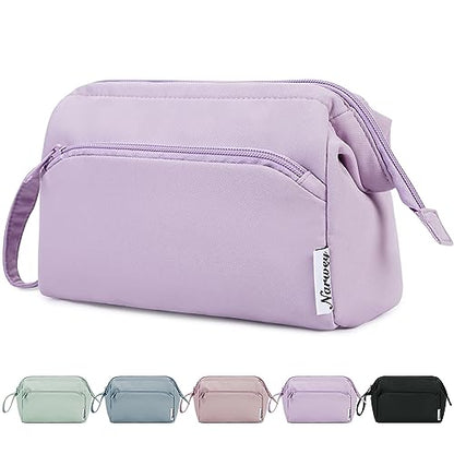 Narwey Travel Makeup Bag Toiletry Bag, Wide Open Cosmetic Bag for Women - color: A-Purple, size: Small
