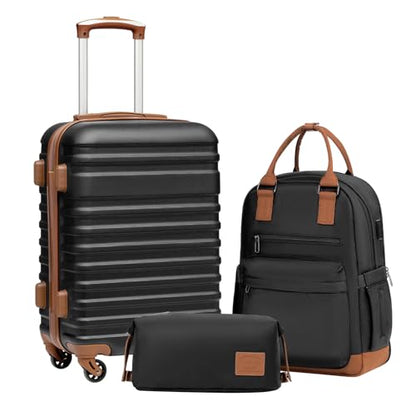 Coolife Luggage Set Hardside Suitcase,3 piece,Black(BP/TB/20) - color: Black, size: 3 piece set (BP/TB/20)